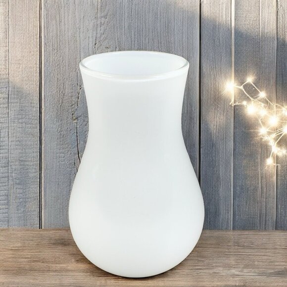 White Art Glass Bud Vase Round Bottom Bottle Shape Plain Simple Glass Vase Decor - Picture 1 of 9